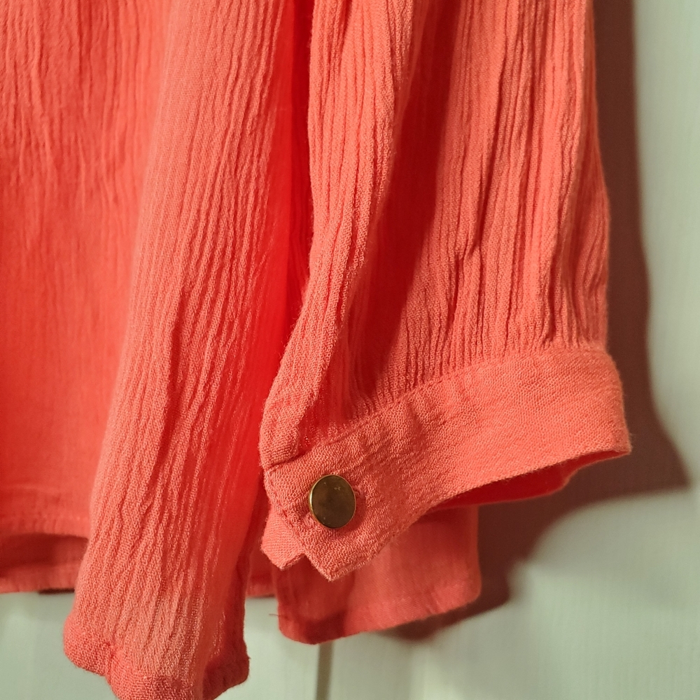 Eloquii Coral Orange Long Sleeve Flowy Boho Blouse with front tie Loose … - Picture 5 of 10